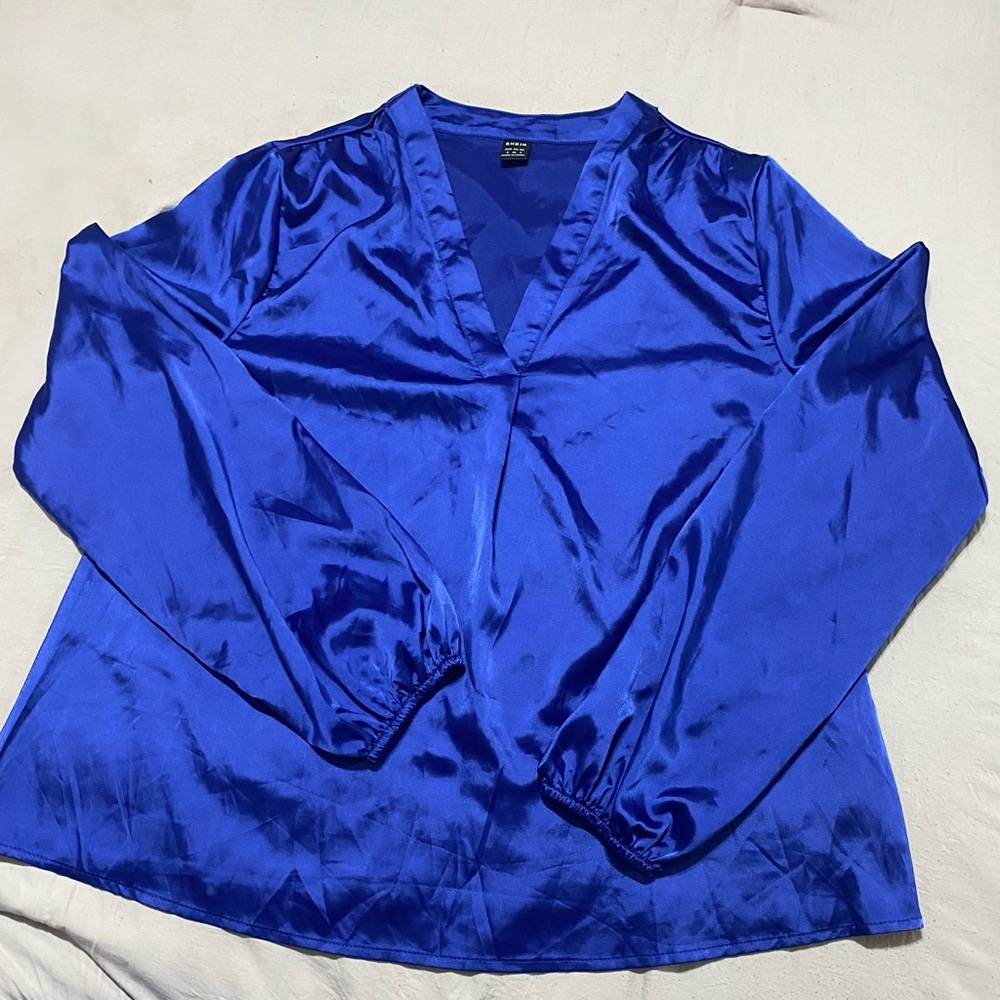 SHEIN Royal Blue Satin V-Neck Top